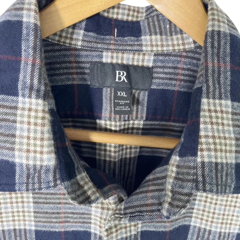 Banana Republic Emiliano plaid Flannel Shirt Men's‎ Sz XXL 2XL Blue SOFT
